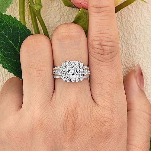 3 Carat Engagement Ring for Her Princess Cut AAAAA CZ Wedding Rings for Women 925 Sterling Silver Size 5 Size 104