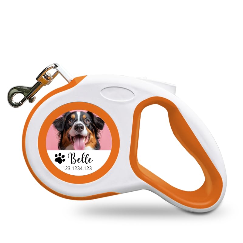New Retractable Dog Leash, Double-Sided Custom Pet Walking Leash for Dogs, Personalized Your Pet's Photo & Your Telephone Number, Up to 16Ft Maximum of Extension with Self-Locking Buttons
