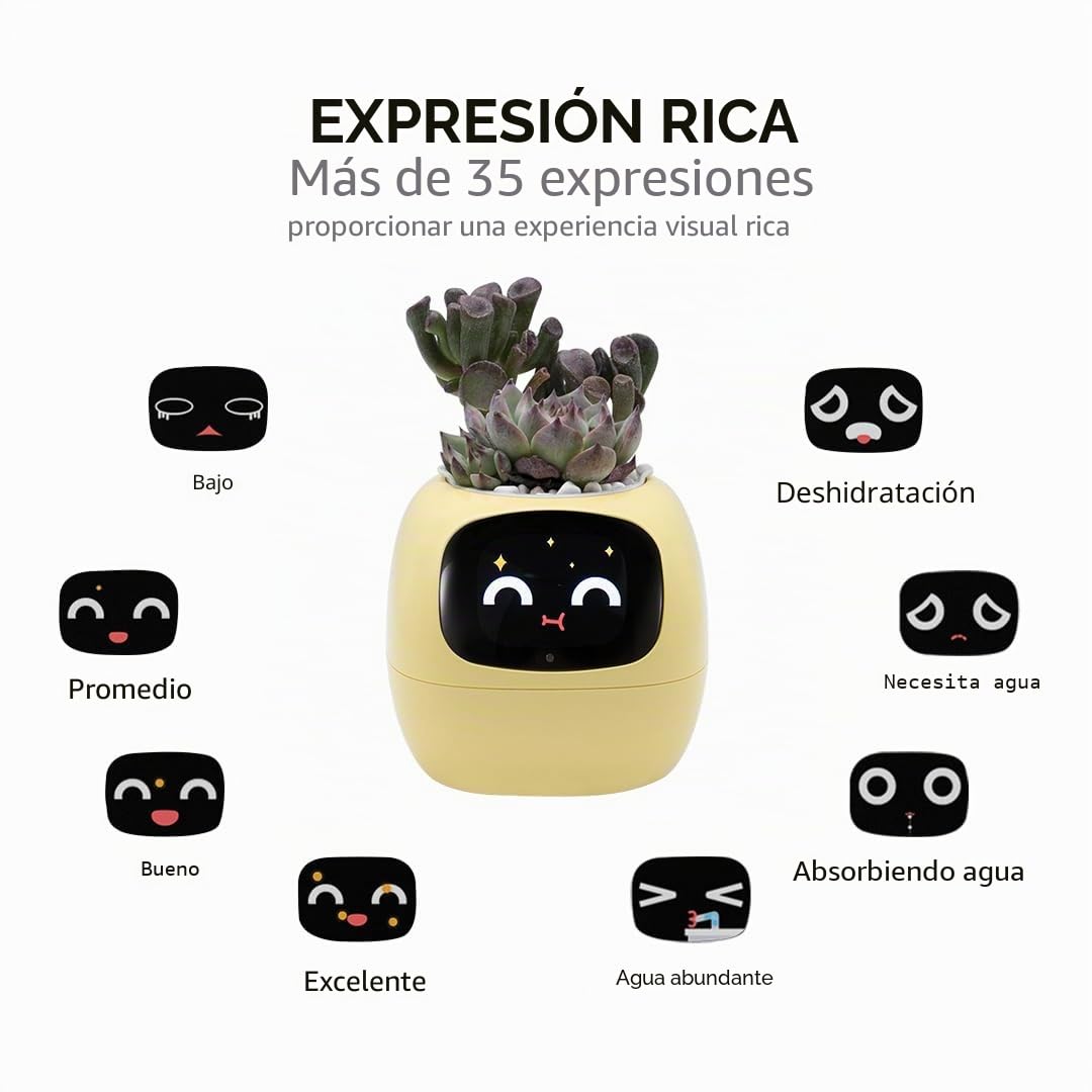 Linda Maceta Inteligente Interactiva, Multifuncional, Inteligente, Macetas de 10 cm para Interiores, Adecuado Como Regalo, Para Suculentas y Otros (Amarillo)