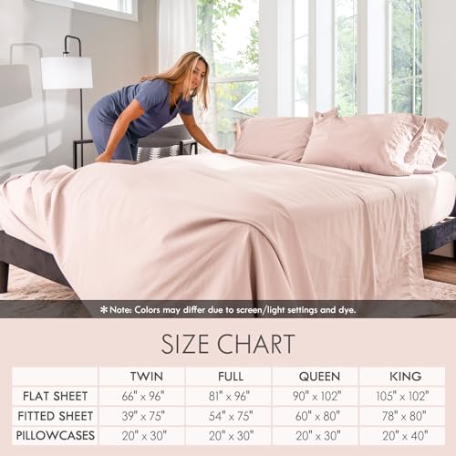 Image of ClevaHome Full Sheets Set - 6 Piece Fitted Bed Sheet Set, Barely Pink | Soft Luxury Breathable, Shrink & Fade Resistant, Embroidered Bed Sheets, 14-inch Deep Pocket, 2 Extra Pillowcases