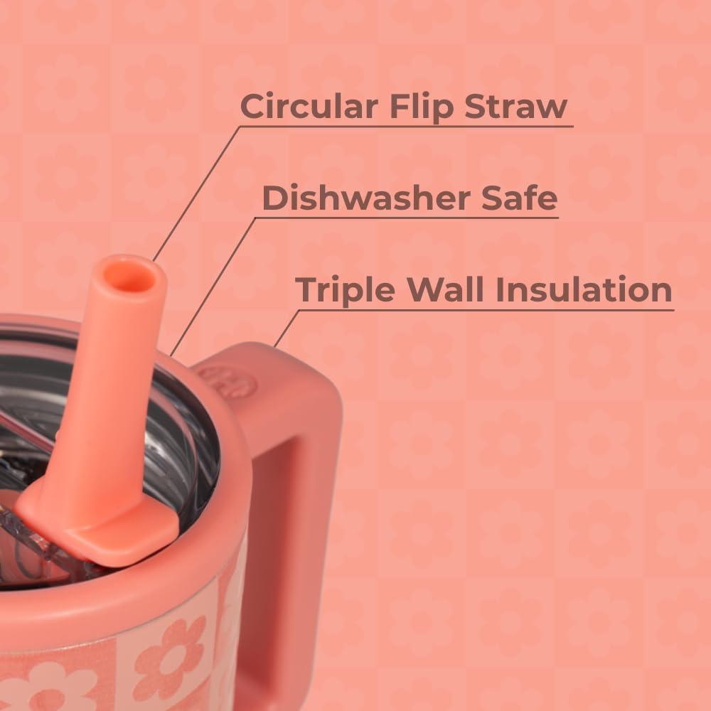 HydroJug Kids - 20 oz Insulated Kids Water Bottle with Flip Straw & Handle | Leak-Proof & Durable | Perfect for School, Sports, Lunch, Travel & Camp, Daisy Checkers - Image 3