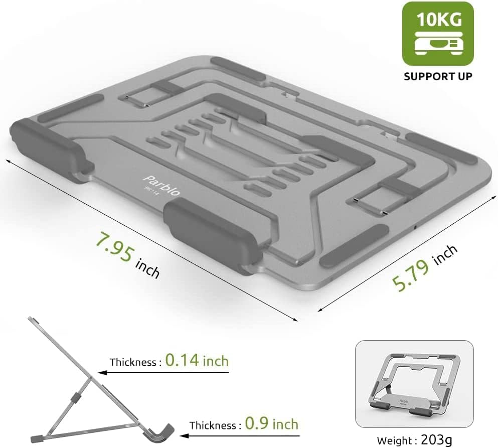 Miniatura 7 de Parblo Soporte para tablet PR114, soporta hasta 11 pulgadas, 6 ángulos ajustables, plegable y fácil de transportar