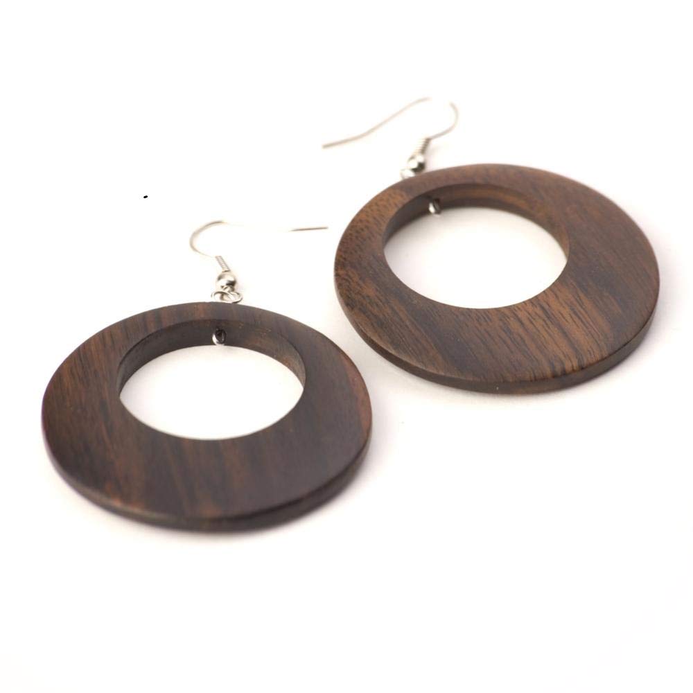 81stgeneration Grandi Orecchini a Cerchio in Legno e Argento Sterling 925 per Donna, 45 mm | Orecchini Fatti a Mano con Dischi di Legno Marrone | Orecchini Pendenti Naturali | Accessori Anni '60