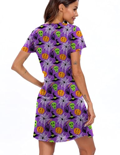 Image of ENJOYNIGHT Womens Cotton Nightgown Short Sleeve Sleepshirt Print Nightshirt