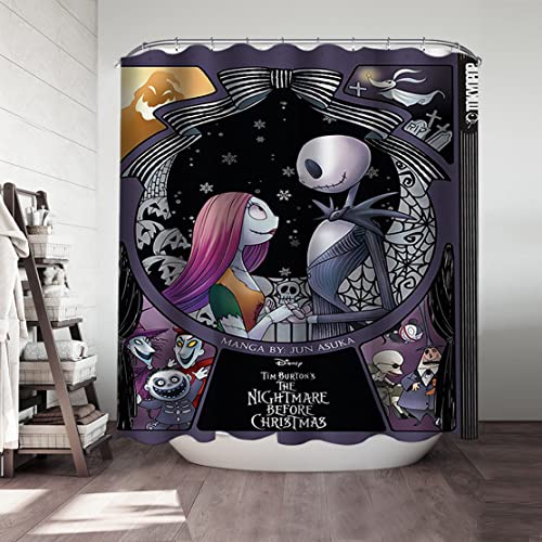 Cortina de ducha de Halloween con estampado de pesadilla antes de Navidad, decoración de baño, tela de poliéster impermeable, forro de cortina de ducha con ganchos, 180 x 180 cm Cover