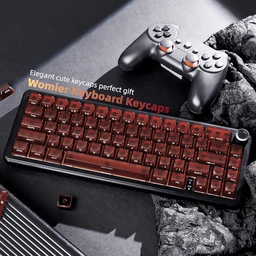 Image of Womier Jelly Keycaps, Ceramic Keycaps Style Clear PC Custom Keycaps Set | Laser Carving Side Printing 60% 75% 100%, MDA Profile for Mechanical Keyboard Caps, Compatible Full-Sized Layout, Red /Brown