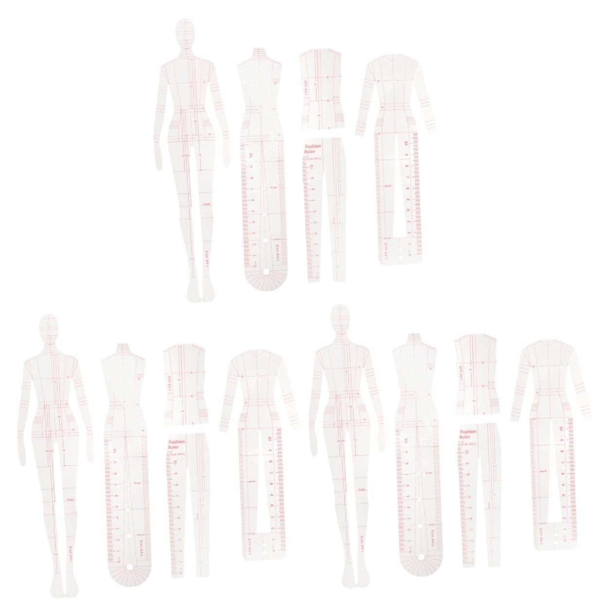 HOMSFOU 3 Series Plantilla De Acolchado Humanoide De Regla Acrílica Cortar Y Diseñar Ropa Proyectos Manualidades 5 Piezas*3