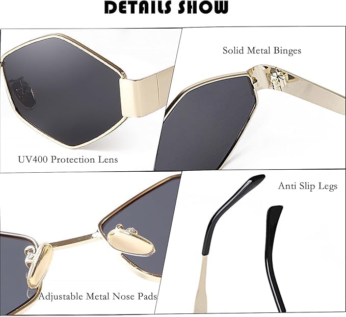 Image of Retro Hexagonal Sunglasses For Men & Women | Trending, Stylish & Durable Metal Frame Vintage 90s Sunglasses With UV 400 Protection Lenses