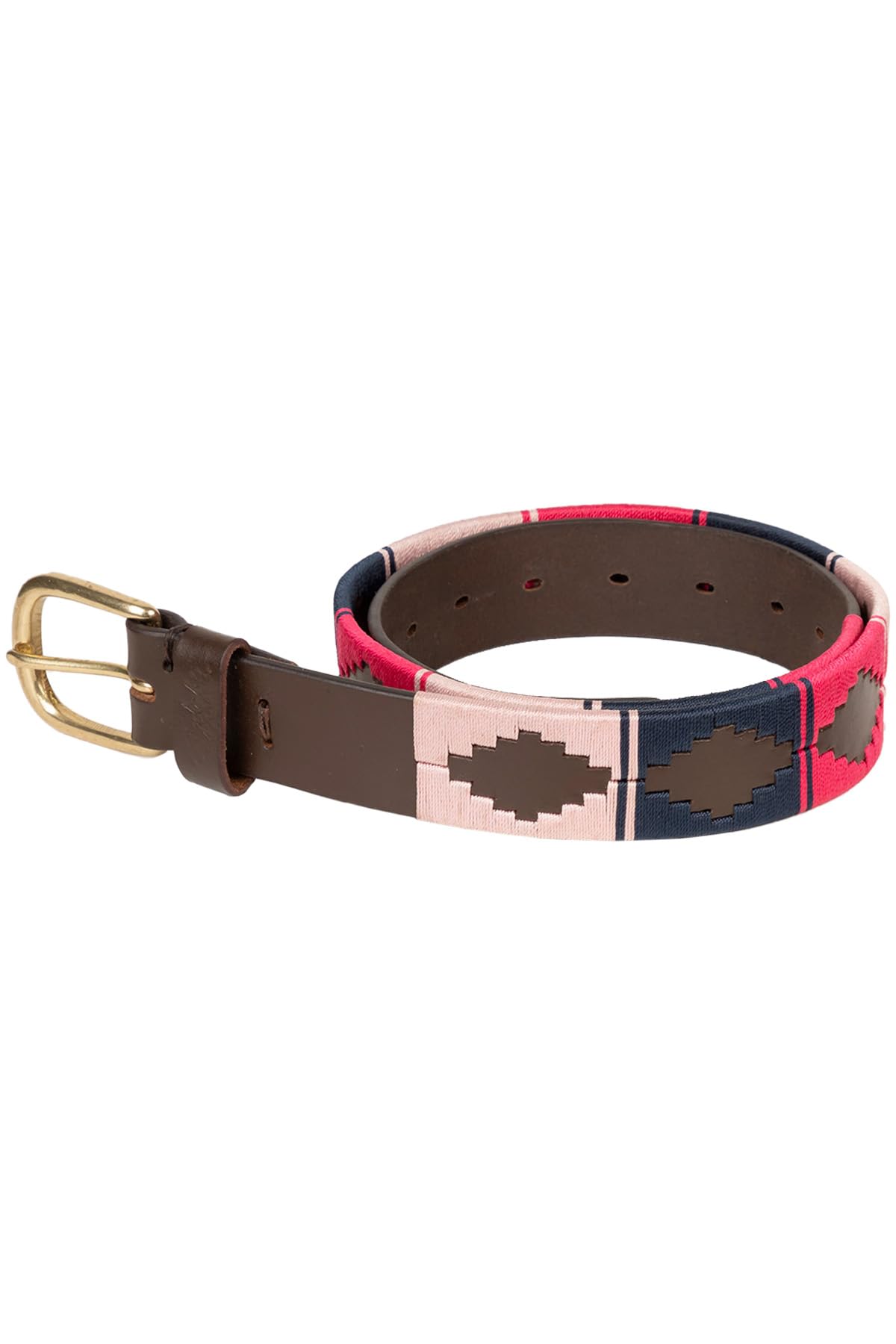 Rydale Leather Polo Belt Men's Ladies Belts Equestrian Stitched Unisex Trouser Belt (Bonbon/Navy/Sorbet, L)