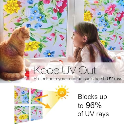 Image of CHIPAK Premium Vinyl Privacy Stained Window Glass Film (18x84 Inch) - Self-Adhesive Decorative Sticker Opaque Sheet Tint Wallpaper for Glass Cover Window, Door, Office, Home.| Anti-UV. Peppy Flowers