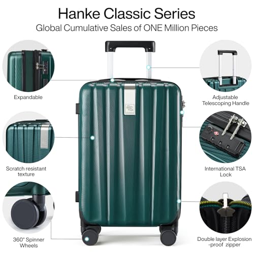 Image of Hanke Expandable Hard Shell Luggage Sets 2 piece Carry on Luggage with Wheels Suitcases Lightweight Checked Travel Luggage Rolling Large Suitcase Travel Luggage Bag Woman Men 20 /29 IN(Blackish Green)