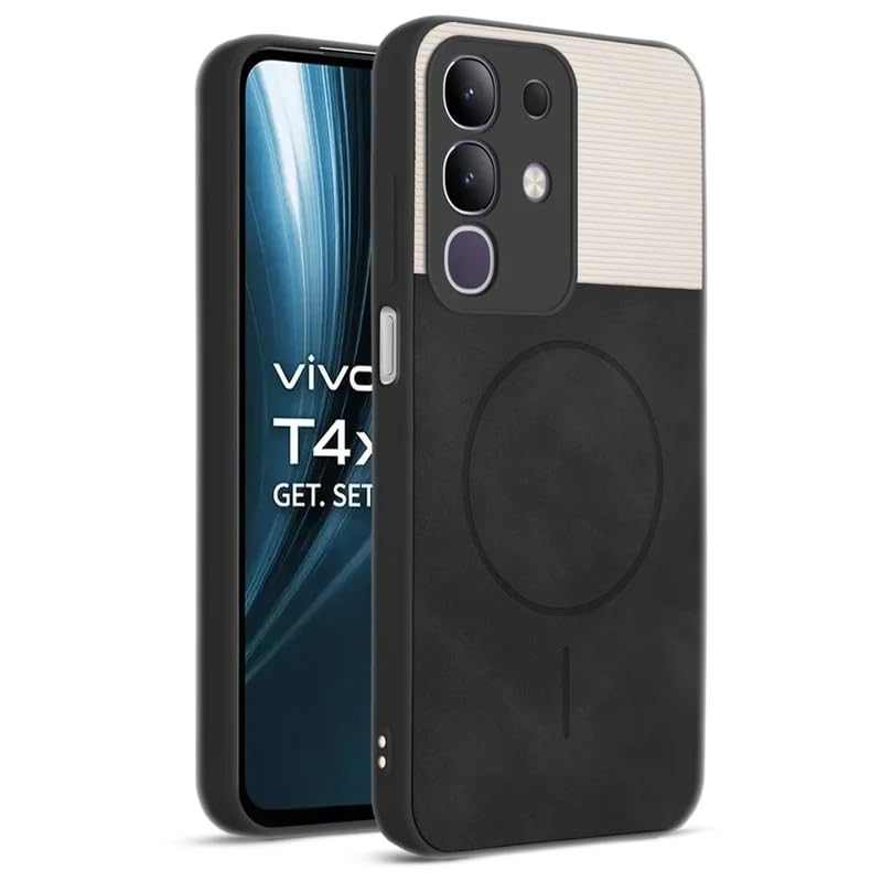 Image of Bintage case Dual-Leather Macc-Safe Design Phone Case| Soft Touch Finish | Full Camera Protectection Back Cover Compatible for iQOO I2404 / Z10x 5G - White & Black