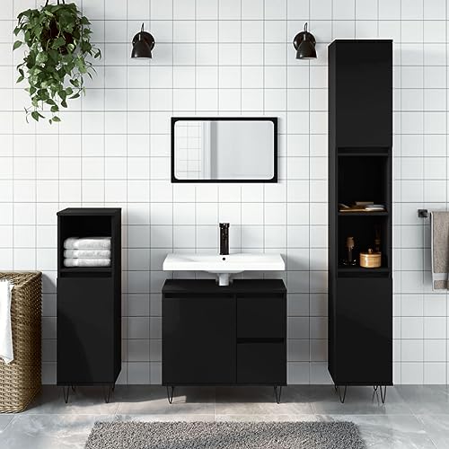 AUVYI Hoher Badschrank mit Tür und Fach Schwarz Badregal Hochschrank Moderner Badmöbel Beistellschrank Badezimmer Organizer Schmaler Badeschrank 30x30x190 cm Holzwerkstoff&Eisen AUVYI Hoher Badschrank mit Tür und Fach Schwarz Badregal Hochschrank Moderner Badmöbel Beistellschrank Badezimmer Organizer Schmaler Badeschrank 30x30x190 cm Holzwerkstoff&Eisen