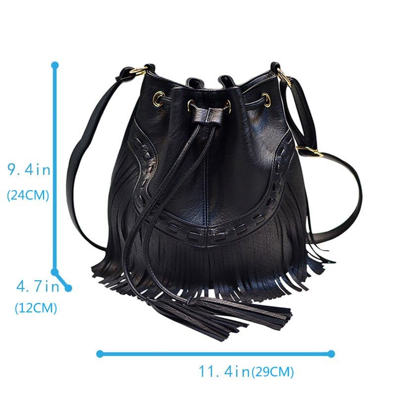 Image of Hoce Women's Leather Fringe Messenger Bag Large Hobo Crossbody Tassel Shoulder Bags, Gift for Mom Wife Girlfriend