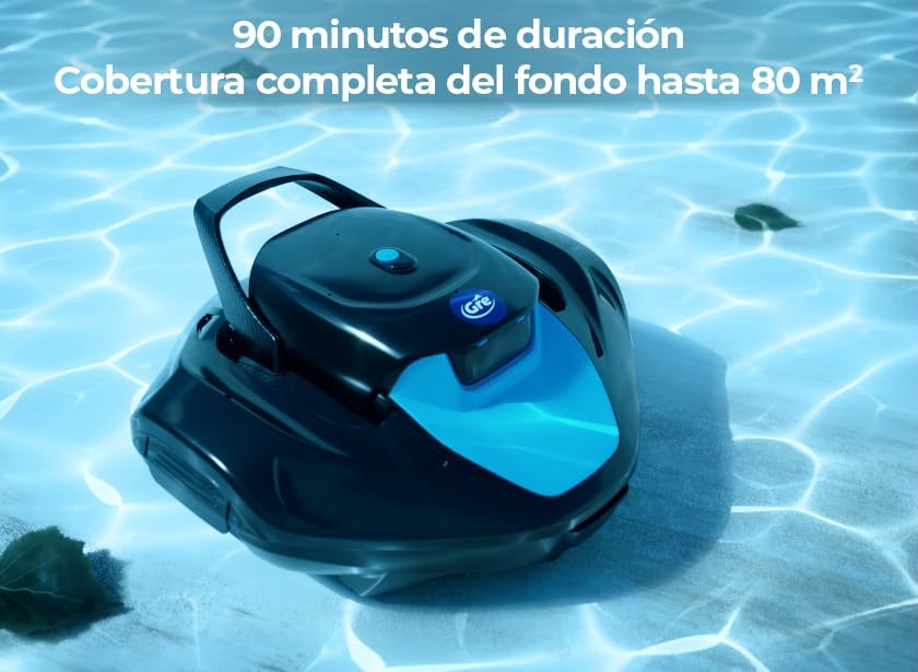 GRE MOOVO RBG90 robot being retrieved from the pool by its handle.