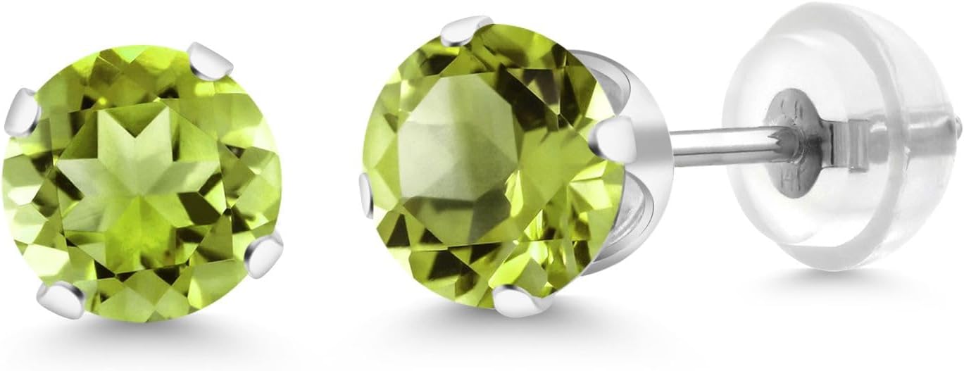 Gem Stone King 14K Gold Gemstone Birthstone Solitaire Stud Earrings | Round 6MM | Gold Earrings For Women Men
