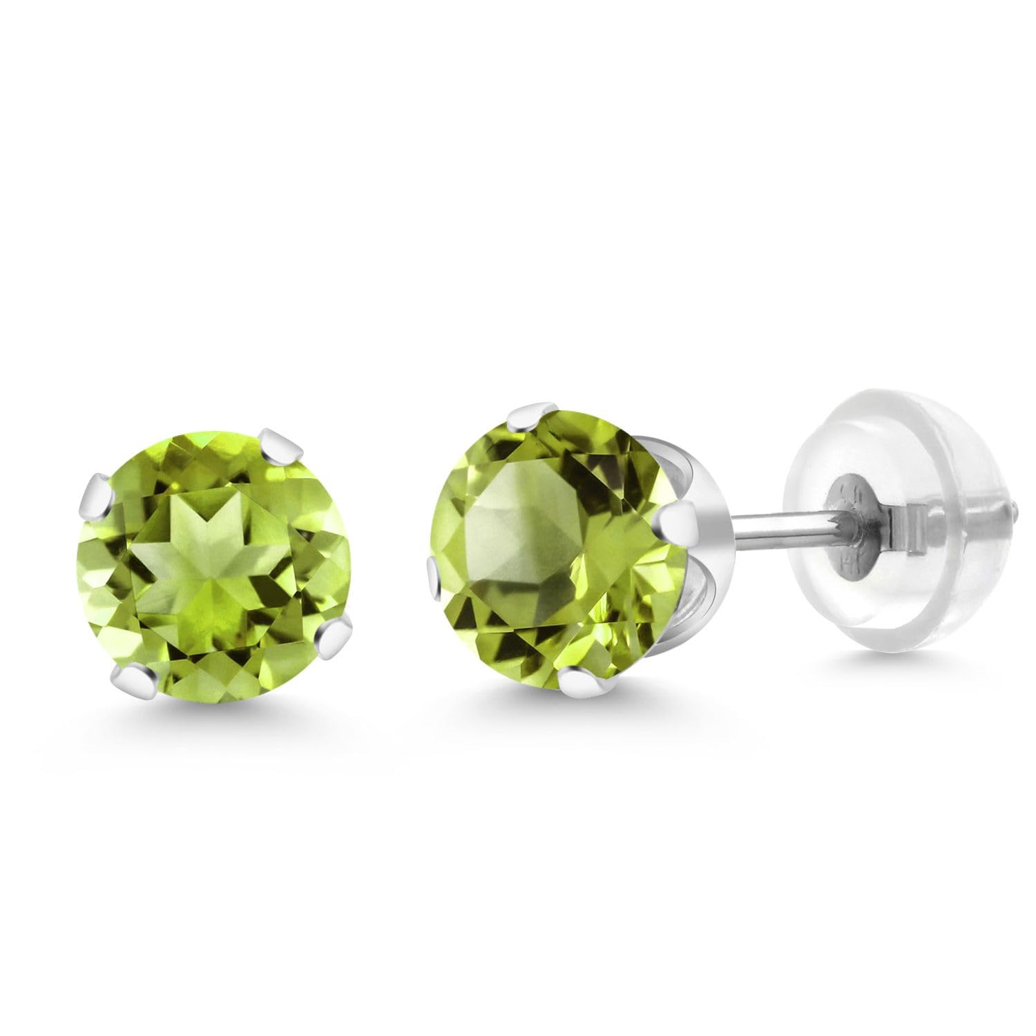 Gem Stone King 14K Gold Gemstone Birthstone Solitaire Stud Earrings | Round 6MM | Gold Earrings For Women Men