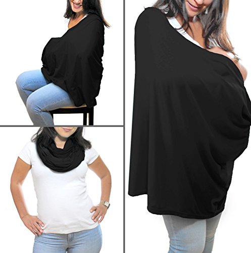 Image of Breastfeeding Cover Infinity Scarf - Nursing Cover Converts to Multi-Use Baby Car Seat Canopy, Stroller Cover, High Chair and Shopping Cart Liner - Black