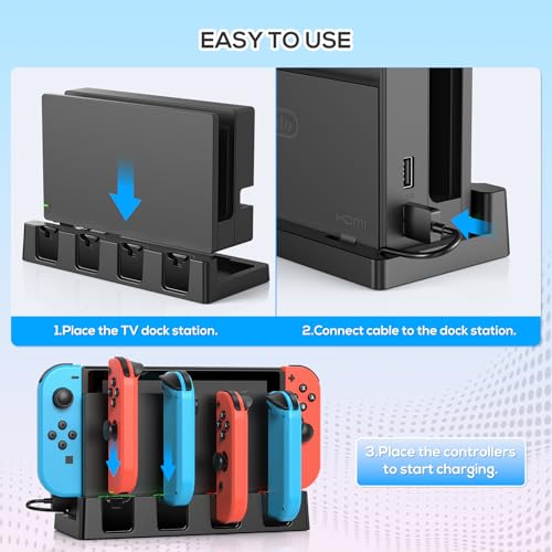 Image of Charger Dock Compatible with Nintendo Switch & OLED Models, Charging Dock for JoyCon up to 4 Controllers, Switch Controller Charger Station with Charging Cable