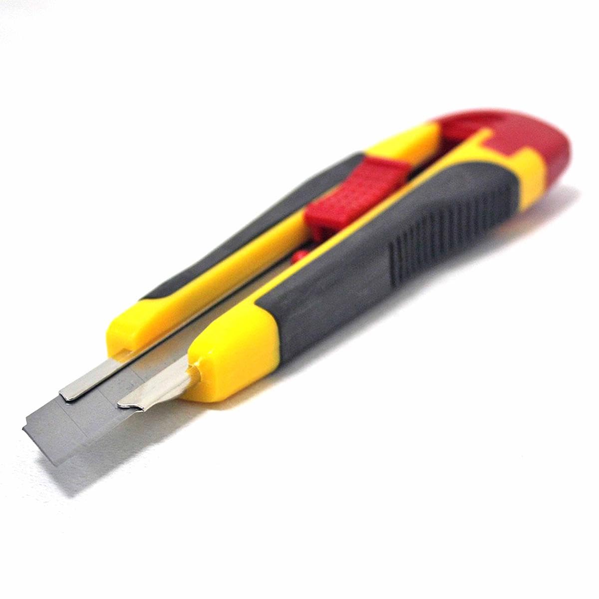 SIMPLETEK - Zestaw 12 profesjonalnych noży zatrzaskowych z 3 zapasowymi ostrzami | Ostrza 18 mm | Wielofunkcyjny nóż - żółty, czarno-czerwony