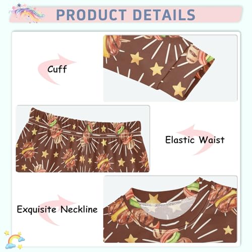 Pajama Sets Long Sleeve Grilled Meat Skewers Pattern Soft Comfy Sleepwear 2 Piece PJS 3-8T4