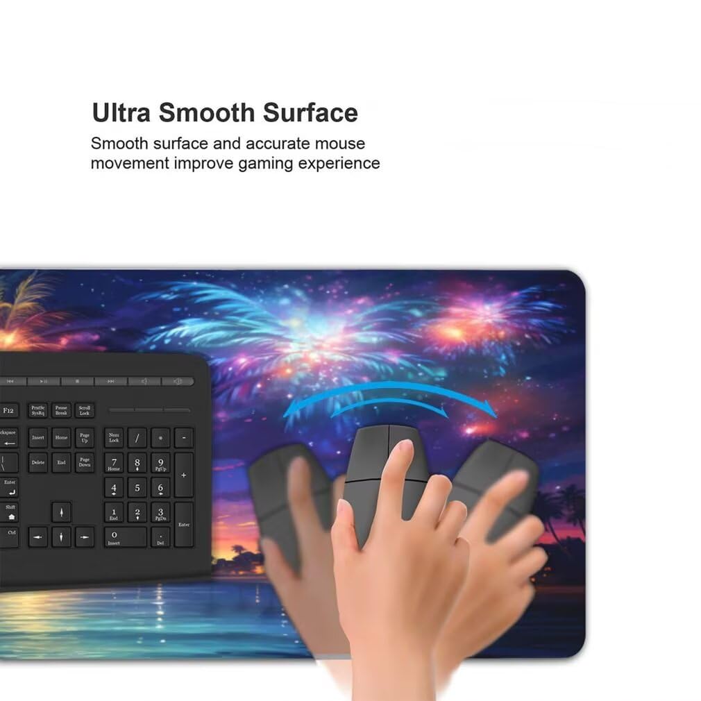 Alfombrilla Raton XXL 1200 x 600 x 3 mm, Mouse Pad Grande Gaming, Alfombrilla de Raton Mar Mousepad Lavable Desk Mat para Juegos Y Oficina, Impermeable y Antideslizante (Fuegos Artificiales) -MP1569