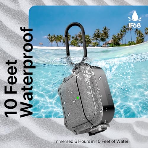 Image of RFUNGUANGO Locking Case for AirPods 4th Generation - Waterproof, Shockproof, Rugged Full Body Case for AirPods 4th Generation - with Carabiner Clip, with Cleaning Kit-Silver-Grey