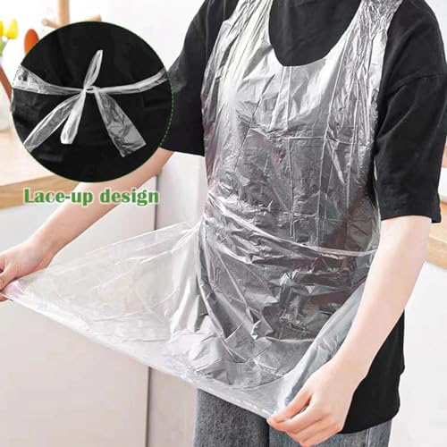 FERCAISH 100 Stück Transparente Einwegschürzen, Wasserdicht PE Einweg-Schürze, 60 x 95 cm Einweg-Plastikschürzen für Kunsthandwerk Malerei Kochen Reinigen