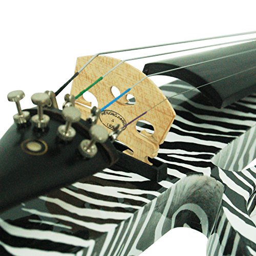 Image of Kinglos. Visual-Art Advanced Electric Violin 4 /4 Full Size Ebony Fittings | Kit Incl. Case Bow Shoulder Rest Aux Cable Spare Bridge Strings - Solid Wood Black Zebra Silent Violin Set for Adult Beginner