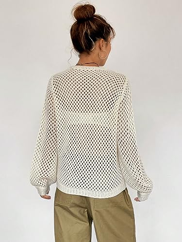 Image of Milumia Women's Hollow Out Sheer Fishnet Crochet Sweater Open Knit Pullover Tops Apricot Small