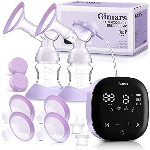 Giamrs Electric Breast Pump, Upgraded Double Breastfeeding Pump with 4 Modes & 36 Levels, 2 Sizes Flanges, Portable Rechargeable Breast Pumps for Travel, Home, Driving & Office