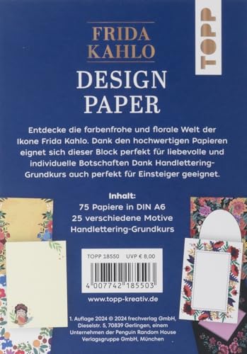 Design Paper Frida Kahlo DIN A6. Mit Handlettering-Grundkurs: 75 Motivpapiere (DIN A6, 220 g/m²), in 25 Designs - Image 2