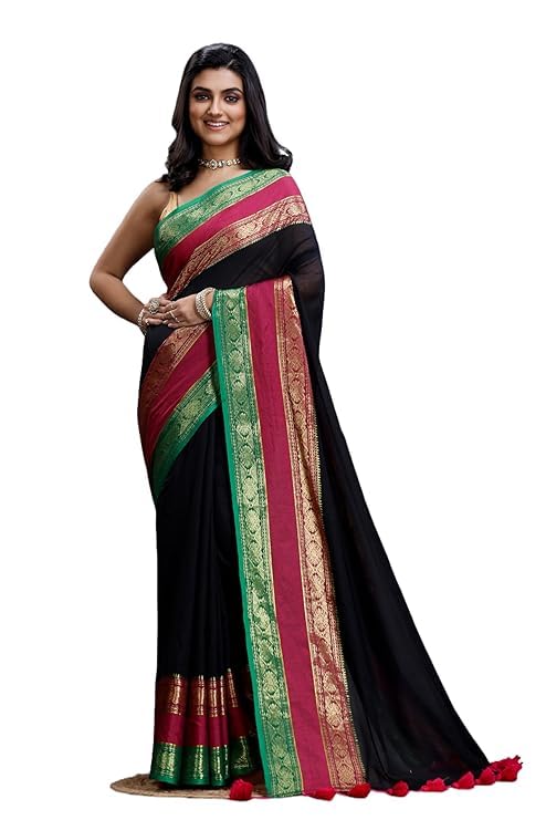 3d South Indian Design Woven Handloom Saree | Bengali Saree Pure Cotton Handloom saree | Hand woven saree(mulmul saree)-image-19