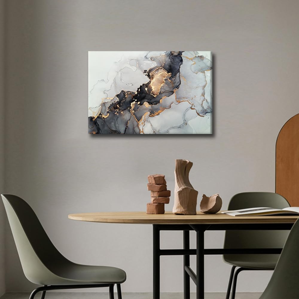 Black and Gold Abstract Canvas Wall Art Modern Luxury Abstract Fluid Art Painting Framed Print Ready to Hang for Living Room Bedroom Bathroom Home Wall Decor 16x24inch - Image 4