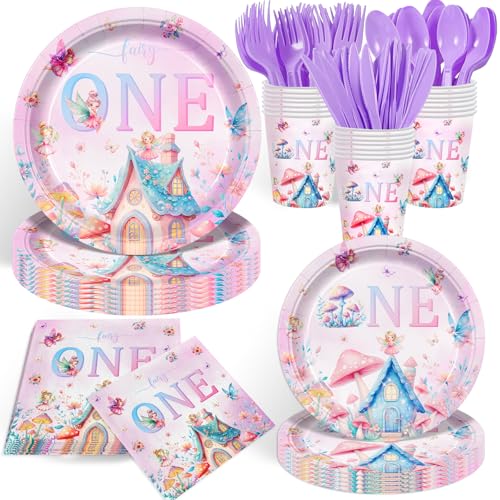 140Pcs Fairy First Birthday Party Decorations Fairy Plates and Napkins Spring Garden Tea Party Baby...