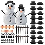 QsiuYbng 600 Pcs Snowman Kit for Christmas Crafts DIY, Build a Snowman Kit for Adult Party Decor Christmas Gift, Includes 60 Mini Black Top Hats, 360 Craft Buttons, 60 Carrot Nose, 120 Arms