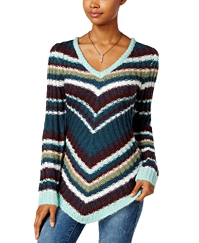 Ultra Flirt Juniors' Mitered Stripe Tunic Sweater Wineblue XL
