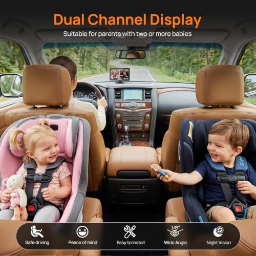 Image of Itomoro Rear Facing Mirrors, 2 Kids Baby Car Camera, 7'' Ultra Wide 1080P HD Display with 2 IR Night Vision Cameras, 150 Wide Angle, 360 Rotatable, Easy Install