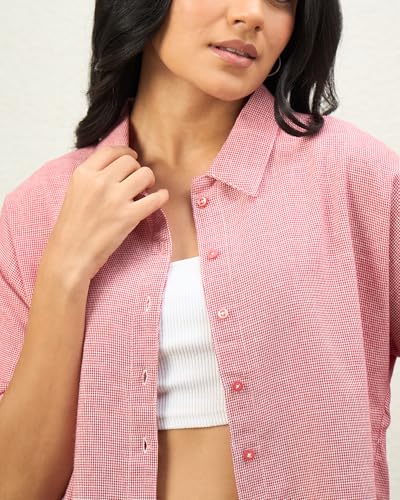 Image of Chimpaaanzee Women Checks Half Sleeve Crop Shirt