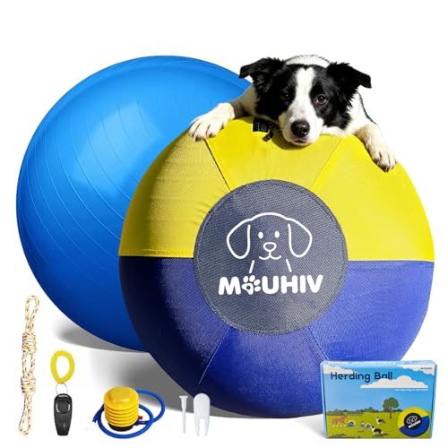 MOUHIV 18'' Herding Ball für Hunde, Große Pferdebälle, Hundetrainingsball mit Handpumpe, Interaktiv Hundespielzeug, Hundebälle für Training Outdoor Sport Pferdespielzeug (Mittelgroße)