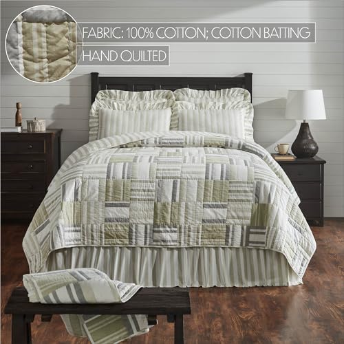 VHC-Brands-Finders-Keepers-CaliforniaLuxury-King-Quilt-Reversible-Bedspread-Patchwork-Blue-Grey-Khaki-White-Oversized-Blanket-124Wx115L VHC Brands Finders Keepers CaliforniaLuxury King Quilt Reversible Bedspread Patchwork Blue Grey Khaki White Oversized Blanket 124Wx115L