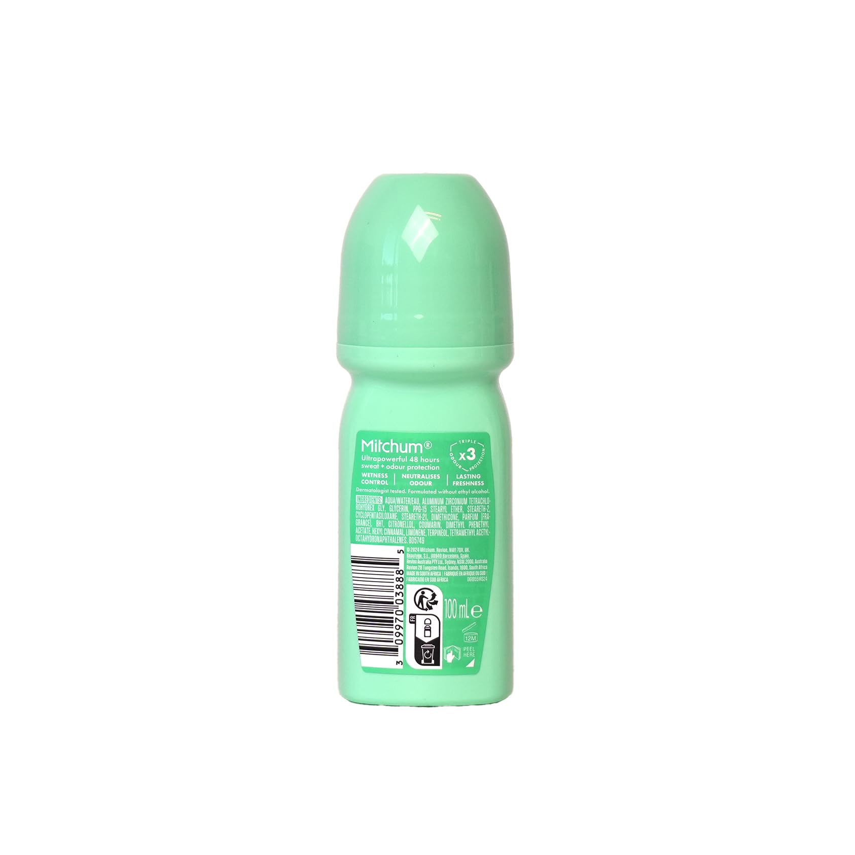 Mitchum Invisible Women 48HR Protection - Desodorante enrollable y antitranspirante, sin marcas blancas, sin alcohol, transparente y fresco