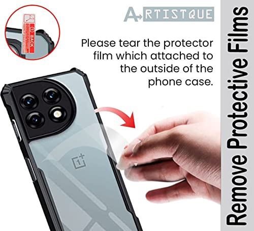 Image of A rtistque Clear Hard Transparent Acrylic Armor Anti-Drop Shockproof TPU Edge Back Cover Case for Oneplus 11R 5G - Black