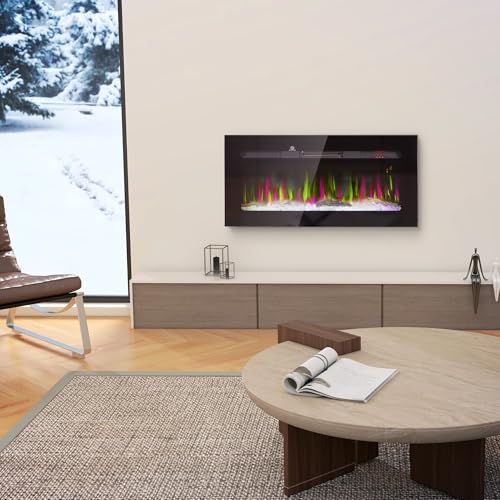HOMCOM-36-Electric-Fireplace-Recessed-and-Wall-Mounted-with-Remote-Control-1500W-Fireplace-Heater-with-8H-Timer-Adjustable-Flame-Color-and-Brightness-Log-and-Crystal HOMCOM 36 Electric Fireplace Recessed and Wall Mounted with Remote Control 1500W Fireplace Heater with 8H Timer Adjustable Flame Color and Brightness Log and Crystal