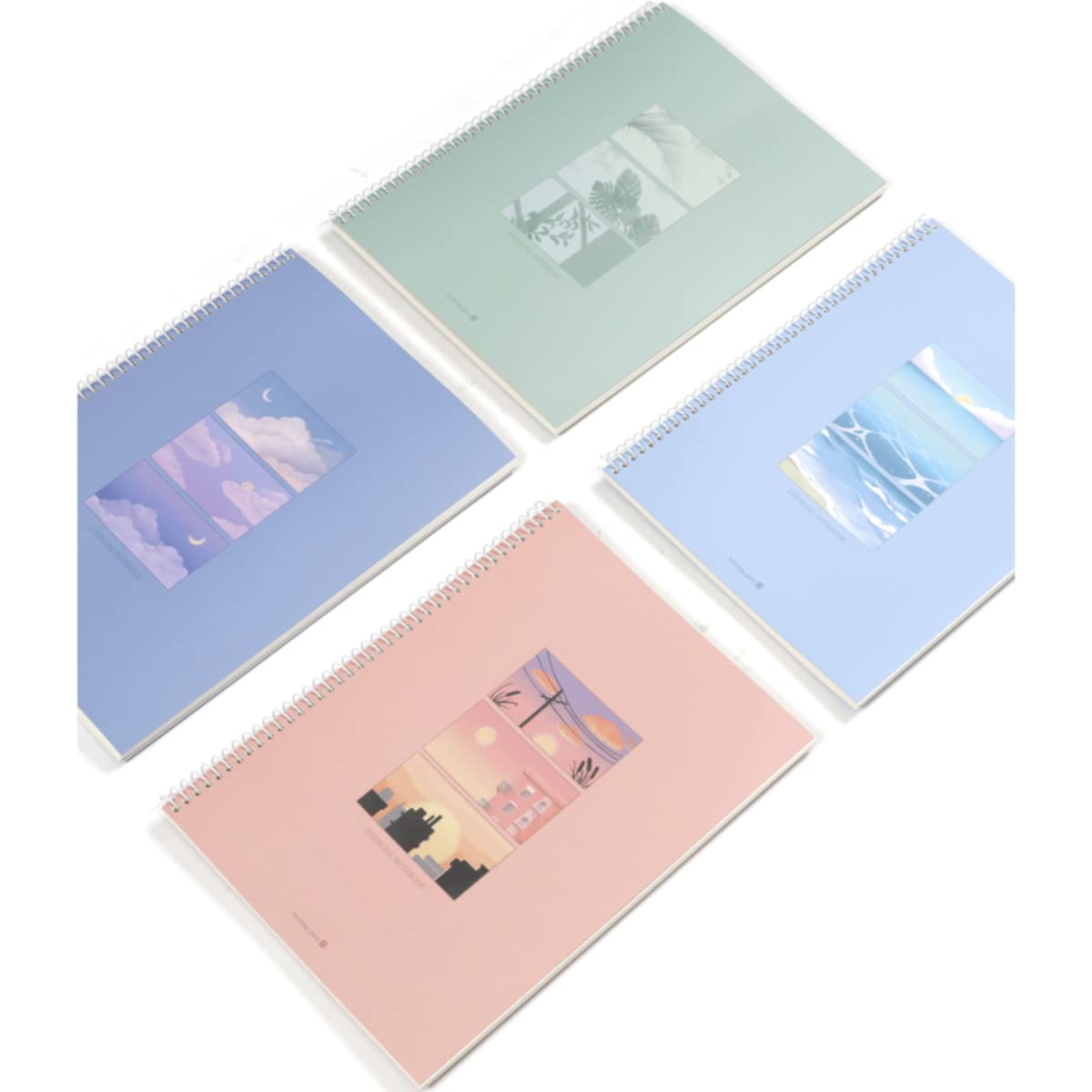 Aesthetic Korean Notebook Set - 4 Pack Spiral Journals With Scenery Designs