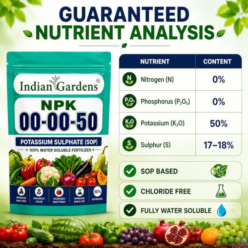 Image of Indian Gardens NPK 00:00:50 Potassium Sulphate Fertilizer (250 Grams) for Plants | 100% Water Soluble Powder | High Potassium Plant Nutrient for Flowering | Foliar Spray & Drip Application