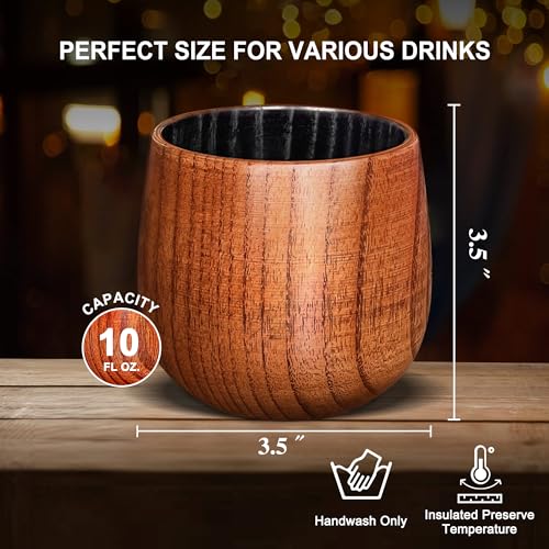 Image of Charred Wooden Bourbon Drinking Glass, Bourbon Gifts for Men - 10oz Wooden Old Fashioned Glasses Set Whiskey Tumbler | Birthday Whiskey Gifts for Men, Dad or Brother Original Bourbon Tumbler (2 Pack)
