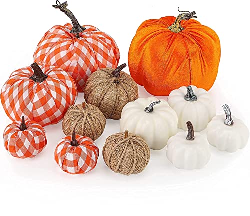 7 Citrouilles Artificielles En Mousse - Décorations Halloween, Automne, Blanc Et Orange, Différentes Tailles