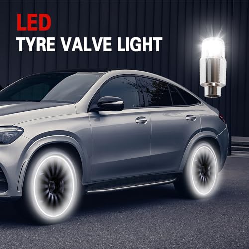 Kutyun 8PCS LED Wheel Lights, Automotive Tire Light Assemblies, Air Neon Valve Light, Waterproof LED Flashing Light, Car Exterior Accessories Tire Valve Caps Lamp Universal for Car Bike (White) - Image 3