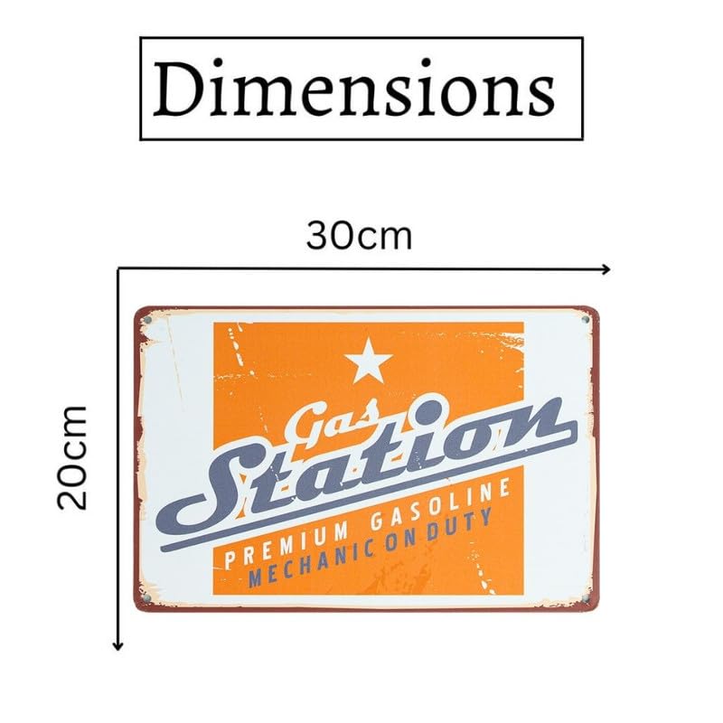 Image of Eazywagon Decorative Retro Metal Signs Wall Plate - 12x8 Inch (Gas Station) | Weatherproof Vintage Metal Sign Plate for Cafe, Home, Bar, Garage | Decorative Wall Hanging Sign Board